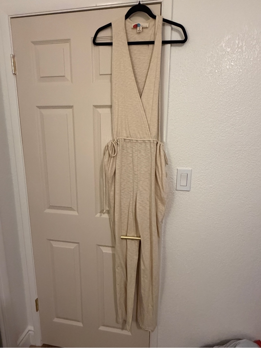 Free People Beige Sleeveless Wrap Jumpsuit with Tie Waist